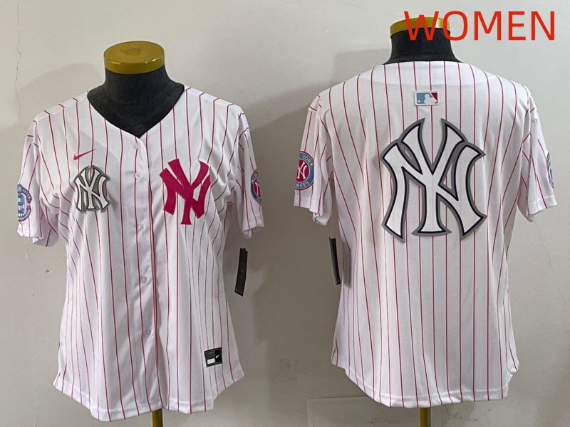 Women 2025 New York Yankees Blank White Stripe Joint Name Nike MLB Jersey style 30->women mlb jersey->Women Jersey